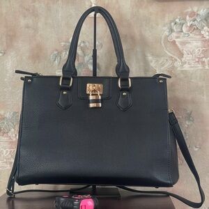 DASEIN PADLOCK FAUX PEBBLE LEATHER BLACK BAG AND SHOULDER STRAP